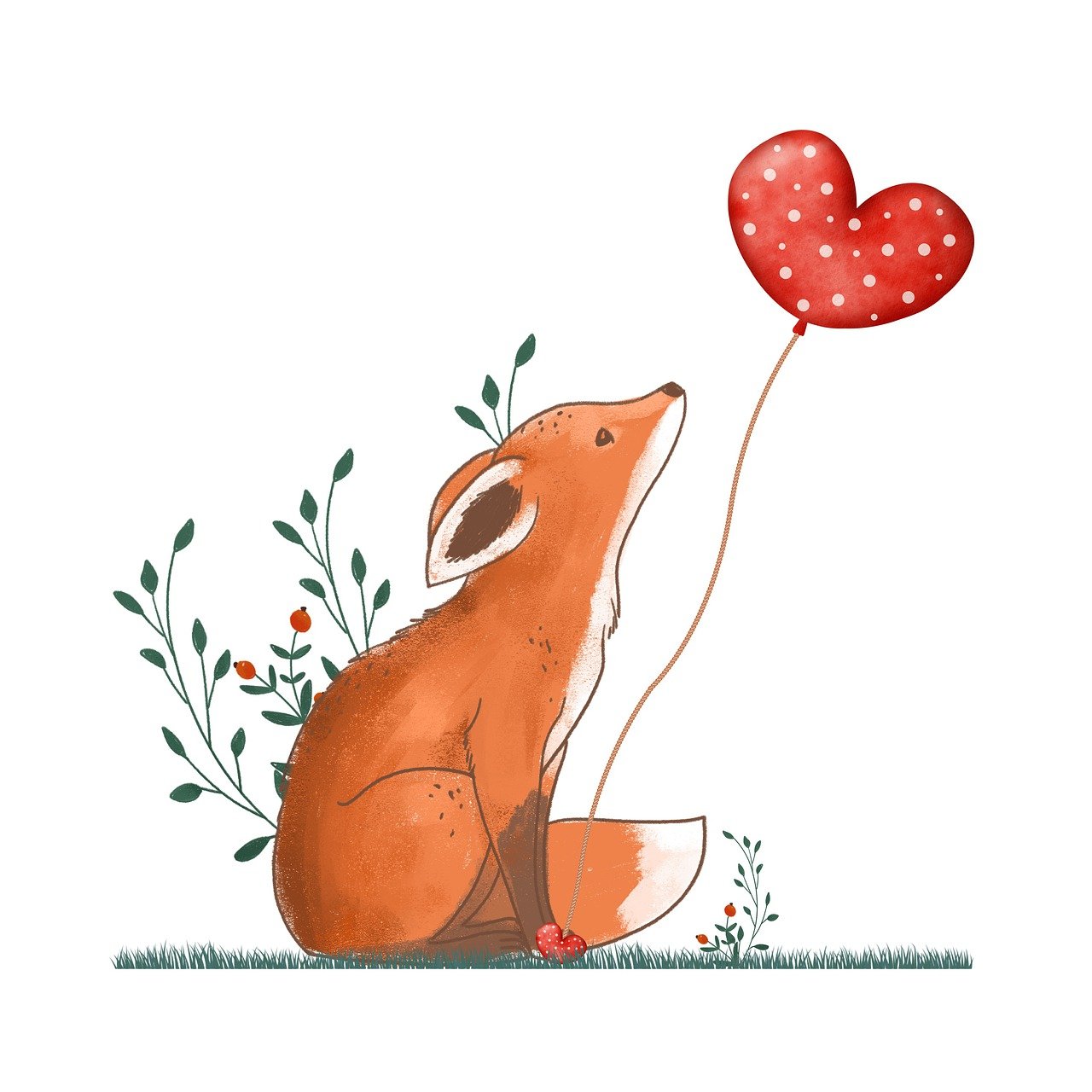 fox, balloon, heart